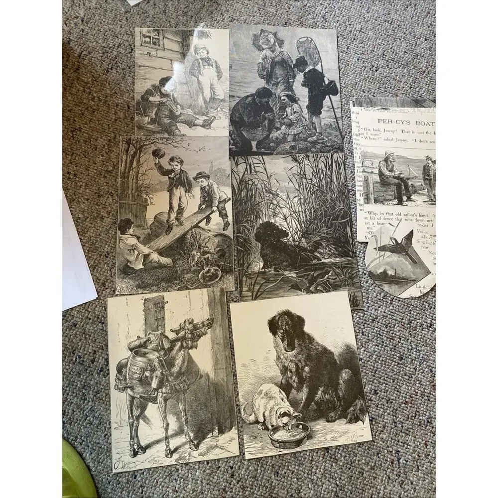 Antique 1900s Drawings Storybook Cut Collection Lot Blank Cream Different Story